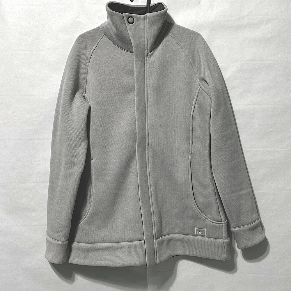 Gray funnel neck REI fleece jacket